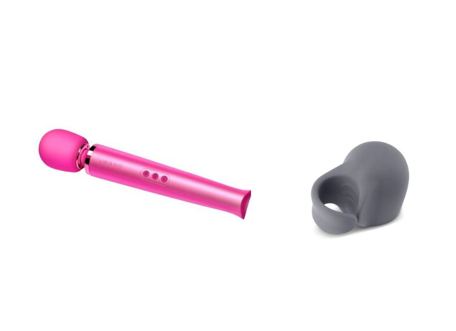 Le Wand Rechargeable Vibrating Silicone Body Massager And Loop Attachment Bundle