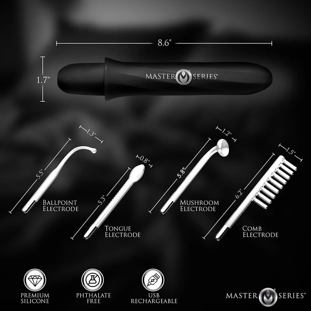 Master Series Elektrawand Rechargeable E-Stim Wand with Attachments and Black Handle