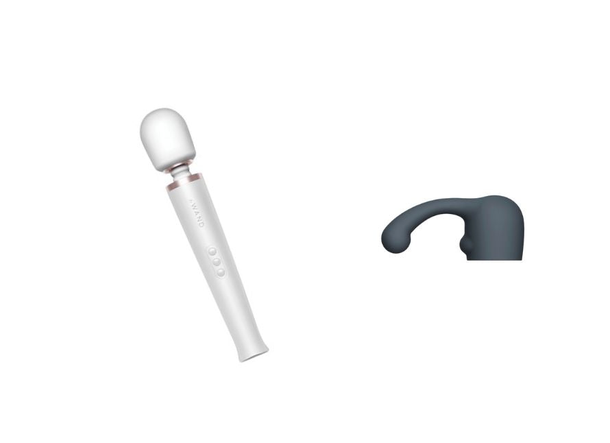 Le Wand Rechargeable Vibrating Silicone Body Massager And Curve Attachment Bundle