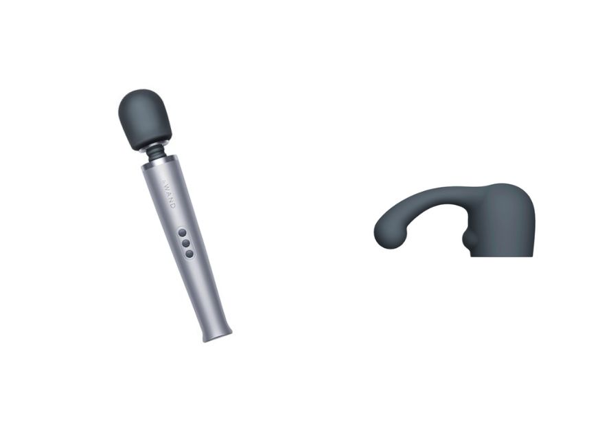 Le Wand Rechargeable Vibrating Silicone Body Massager And Curve Attachment Bundle
