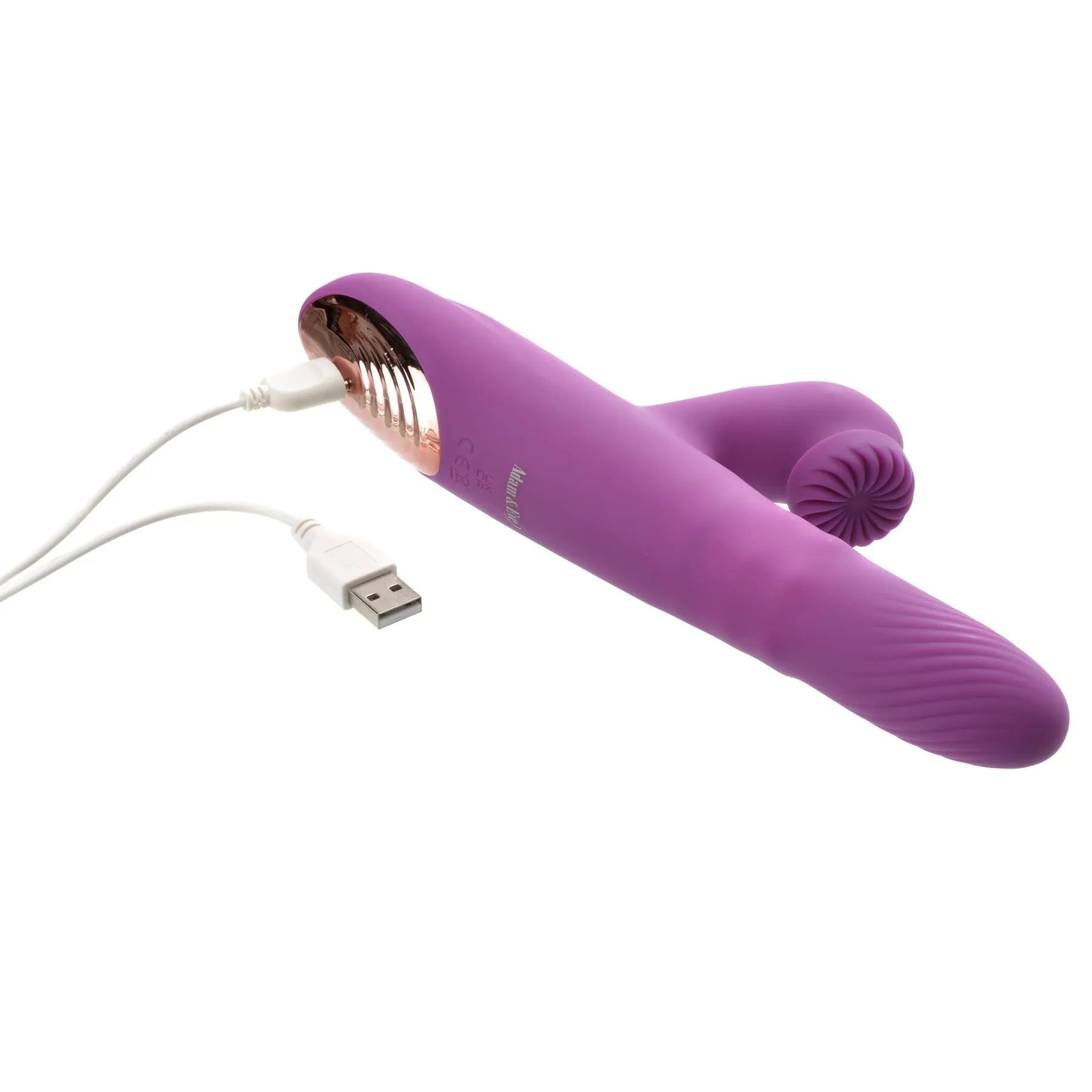 Adam & Eve Rose Gold Revolving Rabbit Thrusting Rechargeable Vibrating Rabbit Style Stimulator With Spinning External Stimulator