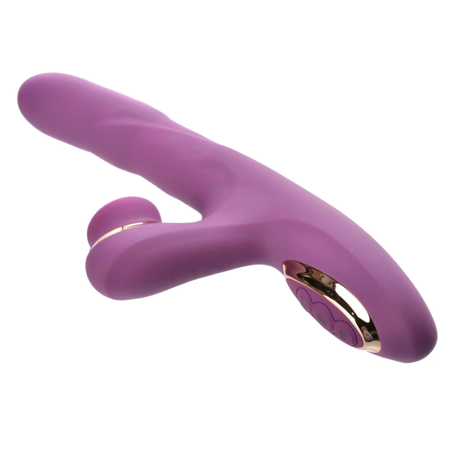 Adam & Eve Rose Gold Tappin' Rabbit Curved Thrusting Rechargeable Vibrating Rabbit Style Stimulator With Tapping External Stimulator