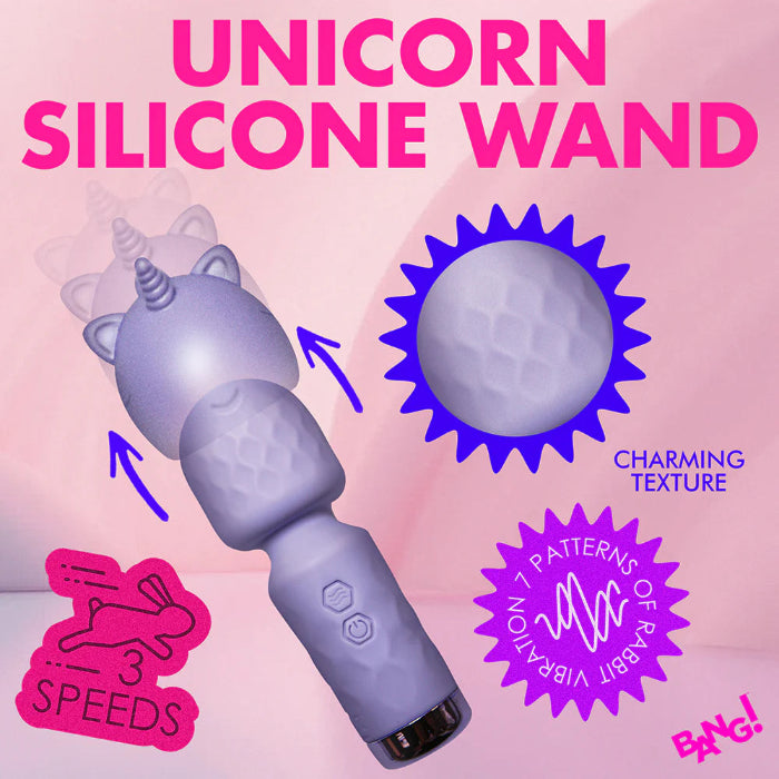 BANG! Unicorn Rechargeable Silicone Mini Wand Vibrator With Removable Unicorn Sleeve