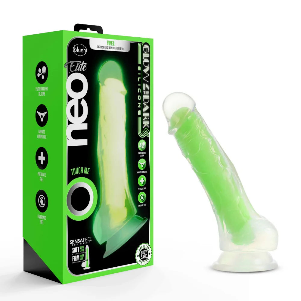Blush Neo Elite Glow-in-the-Dark Viper 7.5 Inch Silicone Dildo