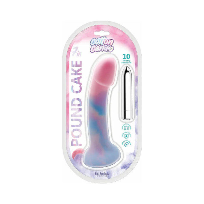 Cotton Candy Pound Cake Harnessable Silicone Dildo With Suction Cup And Bonus Rechargeable Bullet