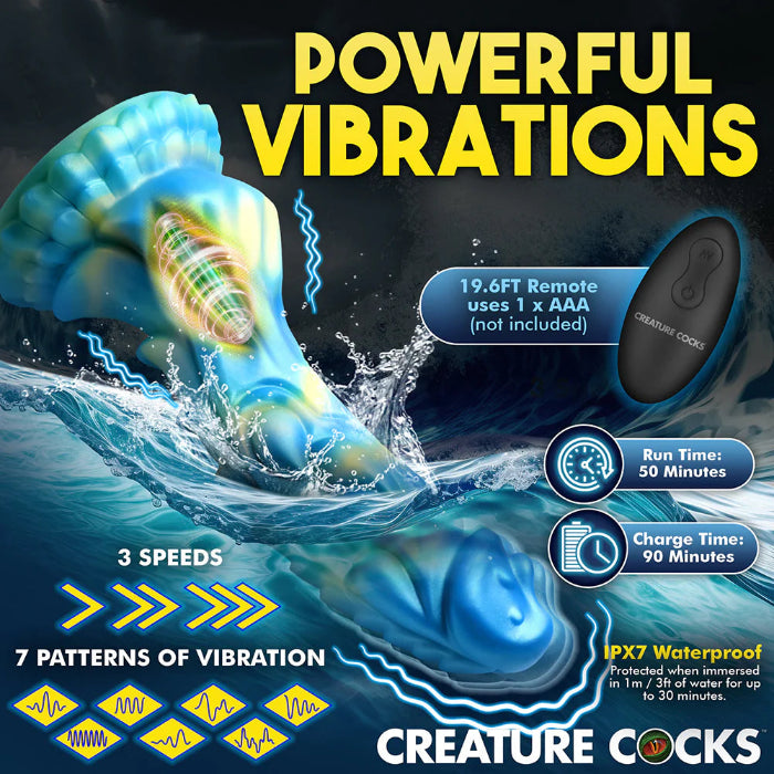 Creature Cocks Cocks Sea Stallion Vibrating Remote Control Textured Fantasy Shaped Harnessable Silicone Dildo With Suction Cup