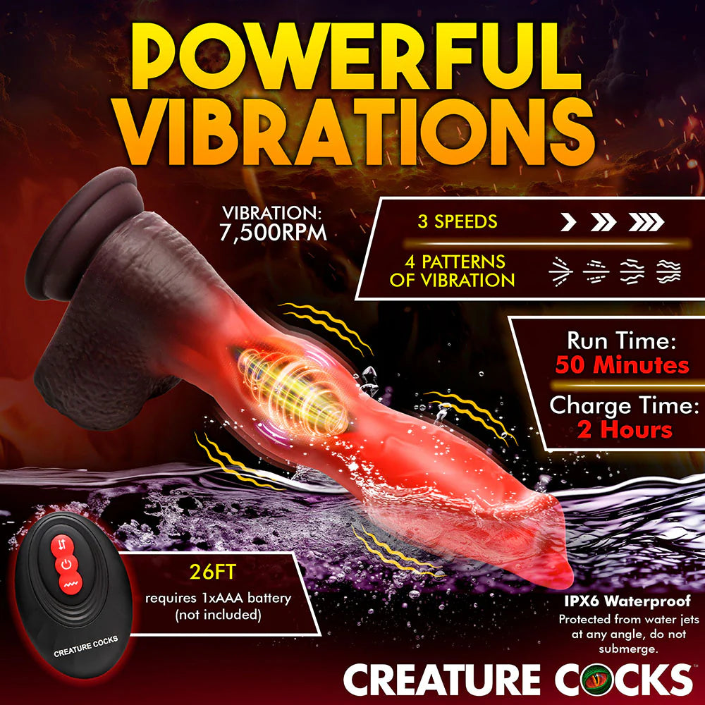 Creature Cocks Hell Hound Remote Control Thrusting And Vibrating Silicone Fantasy Shaped Harnessable Dildo With Suction Cup