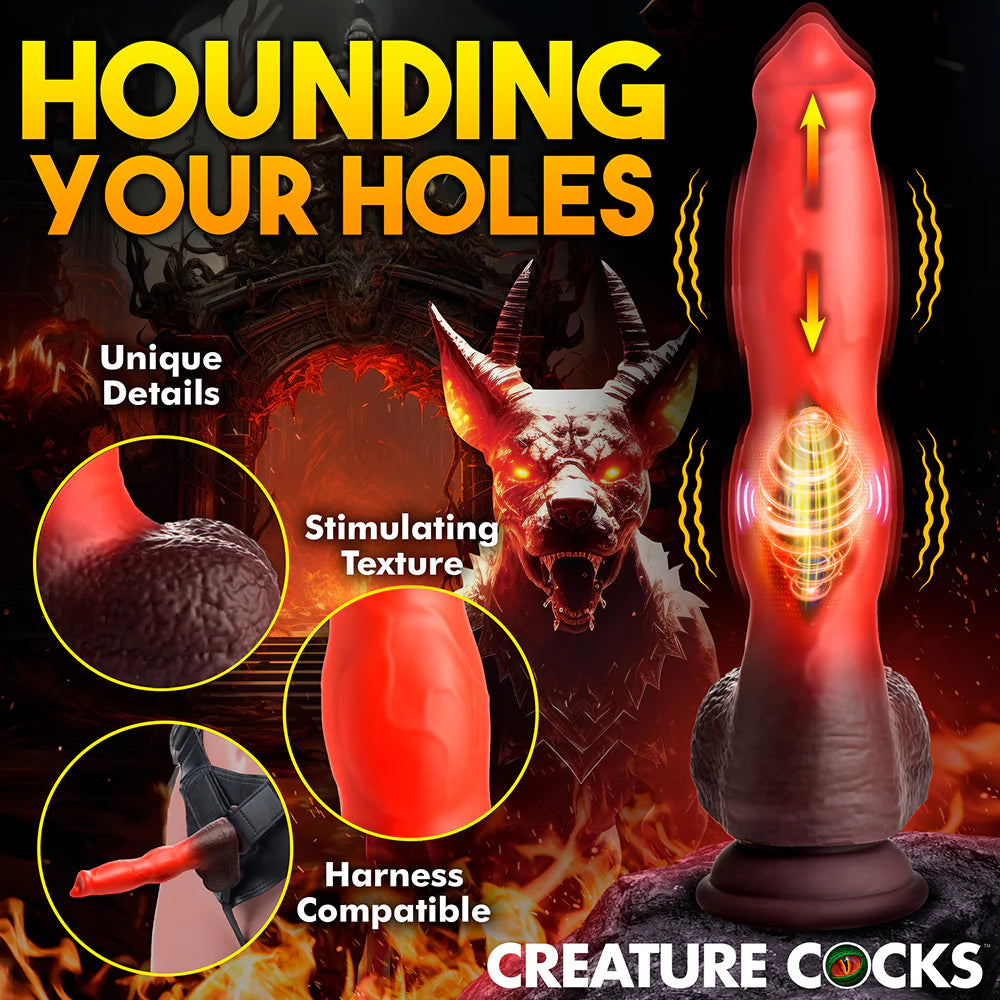 Creature Cocks Hell Hound Remote Control Thrusting And Vibrating Silicone Fantasy Shaped Harnessable Dildo With Suction Cup