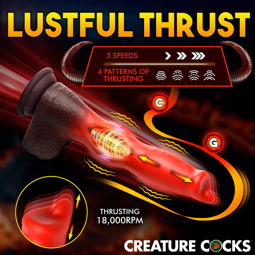 Creature Cocks Hell Hound Remote Control Thrusting And Vibrating Silicone Fantasy Shaped Harnessable Dildo With Suction Cup