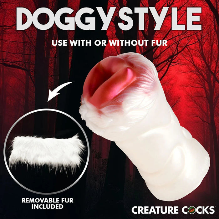 Creature Cocks Snow She-Wolf Squishy Silicone Wolf Fantasy Shaped Textured Creature Stroker With Removable Fur