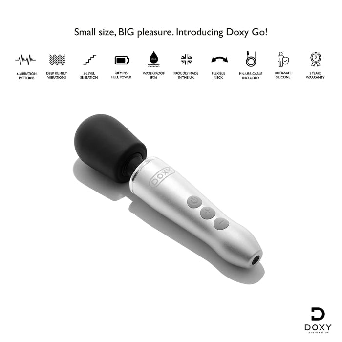 Doxy Go Travel-Sized Rechargeable Rumbly Powerful Wand Massager