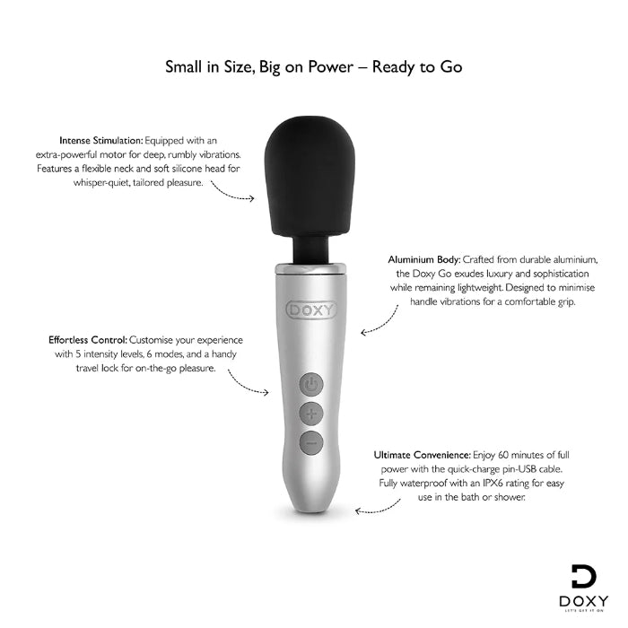 Doxy Go Travel-Sized Rechargeable Rumbly Powerful Wand Massager