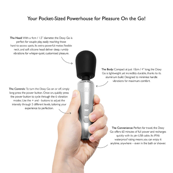 Doxy Go Travel-Sized Rechargeable Rumbly Powerful Wand Massager