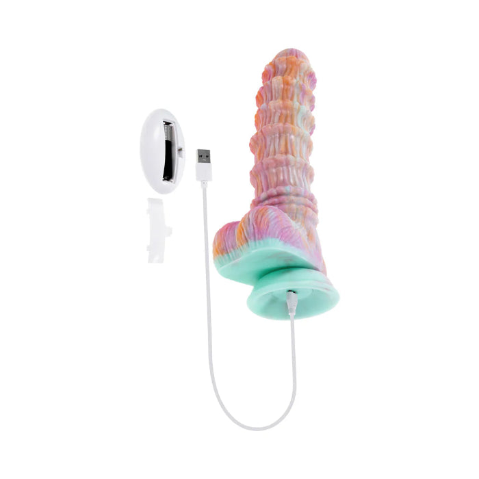 Evolved Mythical Multi Textured Rechargeable Vibrating Remote-Control Pastel Harnessable Silicone Dildo With Suction Cup (Copy)