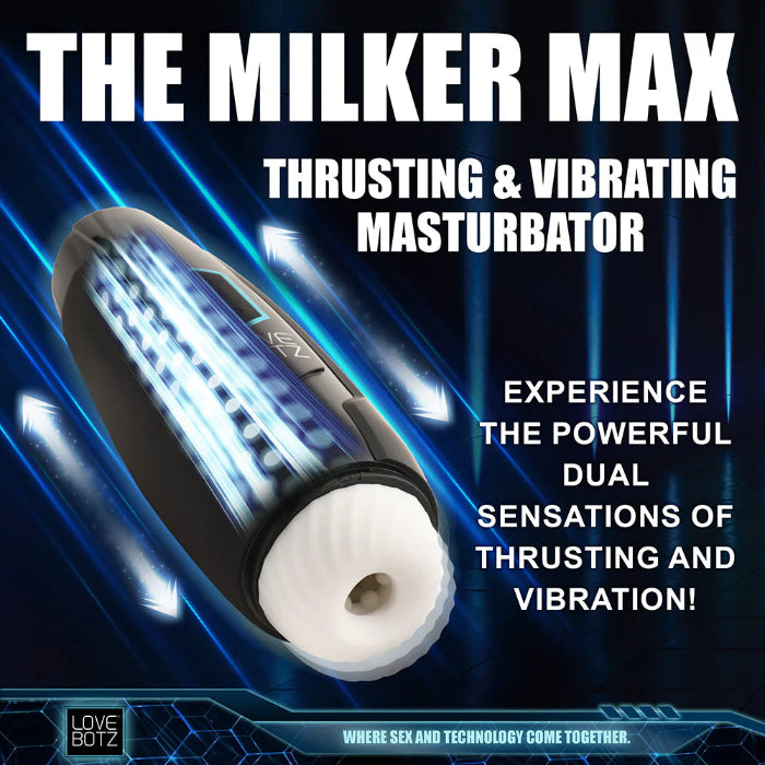 LoveBotz The Milker Max 14X Rechargeable Thrusting & Vibrating Textured Masturbator