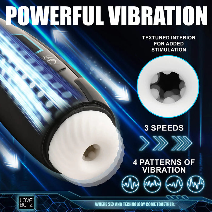 LoveBotz The Milker Max 14X Rechargeable Thrusting & Vibrating Textured Masturbator