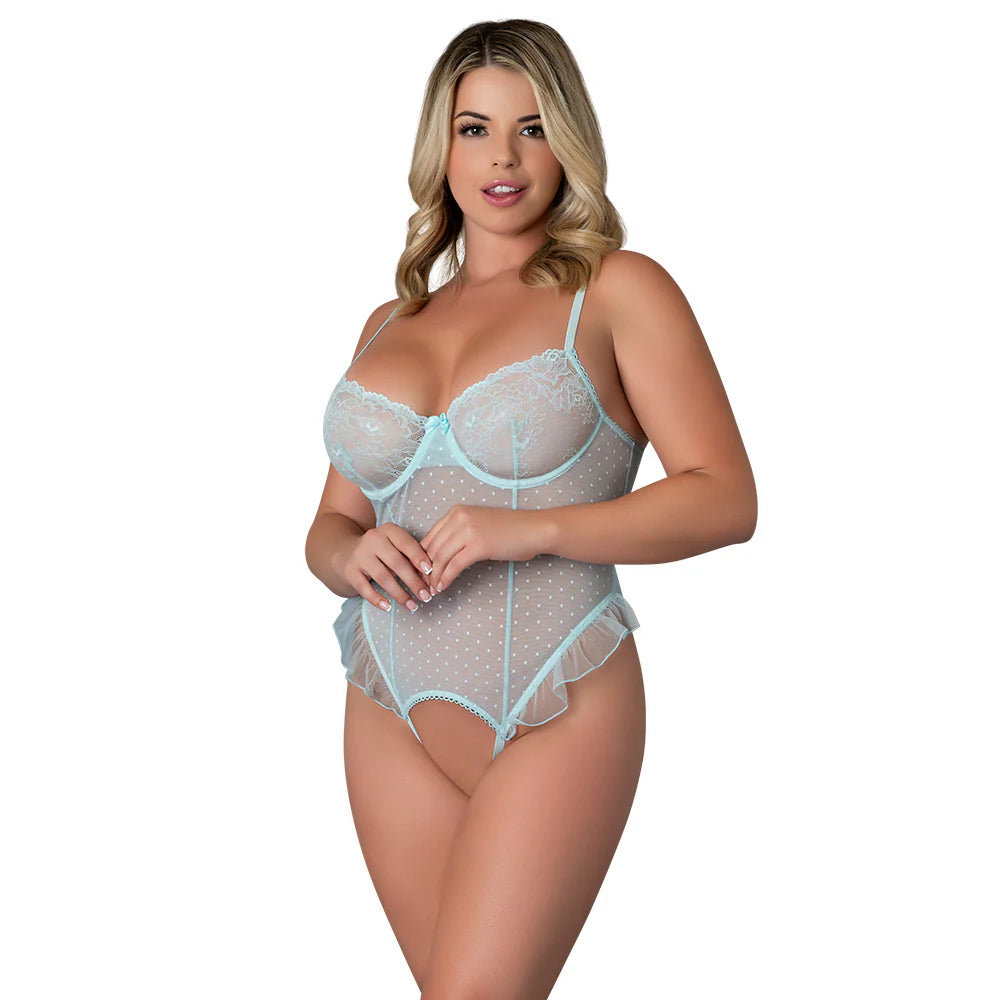 Magic Silk Blue Sky Ruffled Crotchless Playsuit