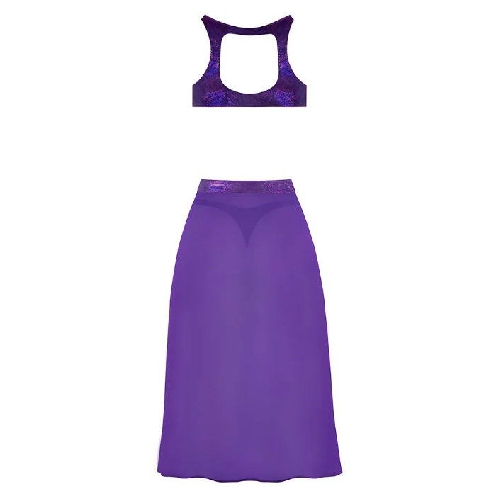 Magic Silk Disco Glimmer High Neck Crop Top, Flowy Skirt & Tanga Set