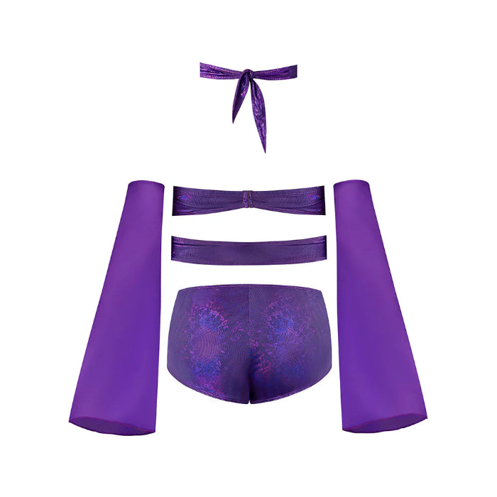 Magic Silk Disco Glimmer Wrap Bralette, Booty Shorts & Sleeve Set