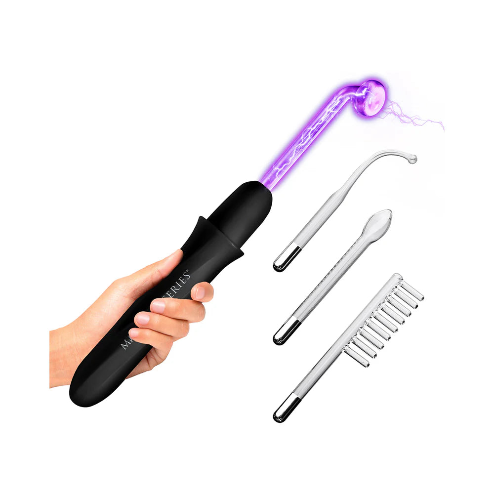 Master Series Elektrawand Rechargeable E-Stim Wand with Attachments and Black Handle