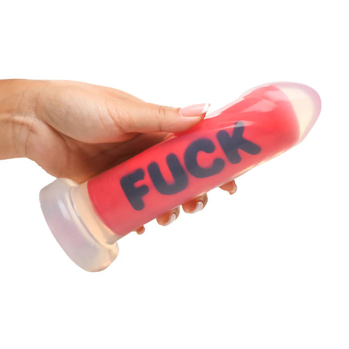Master Series FUCK Print Silicone Girthy Harnessable Dildo With Suction Cup