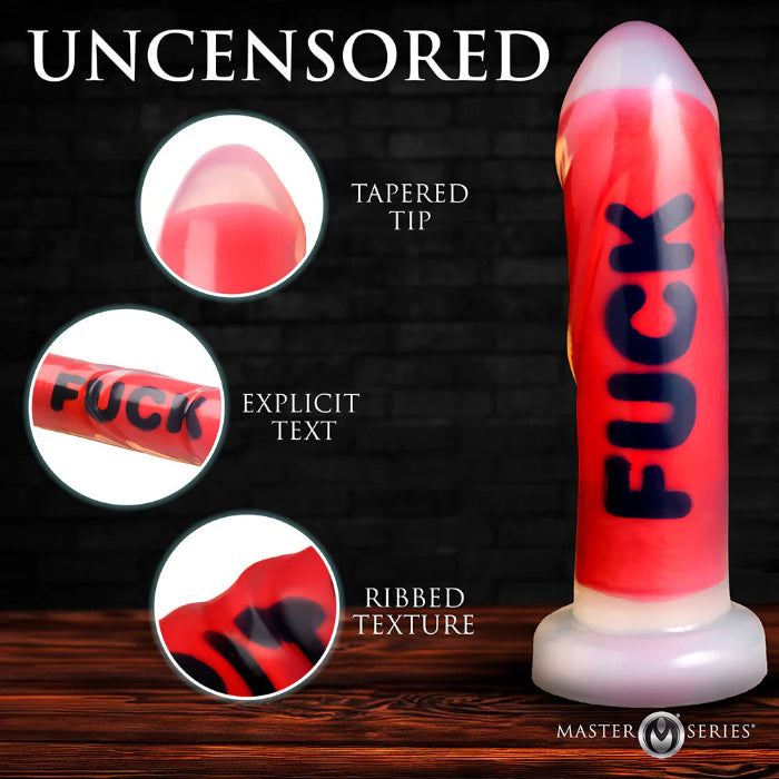 Master Series FUCK Print Silicone Girthy Harnessable Dildo With Suction Cup