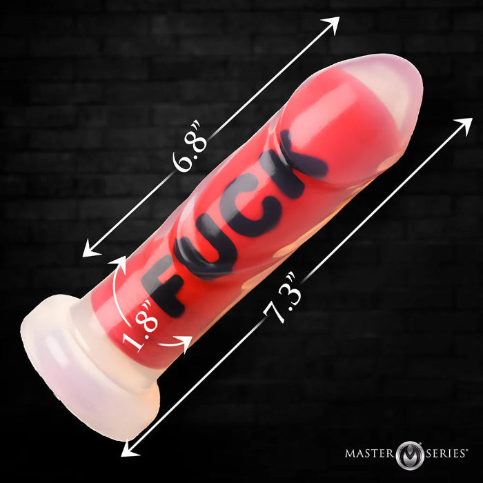 Master Series FUCK Print Silicone Girthy Harnessable Dildo With Suction Cup