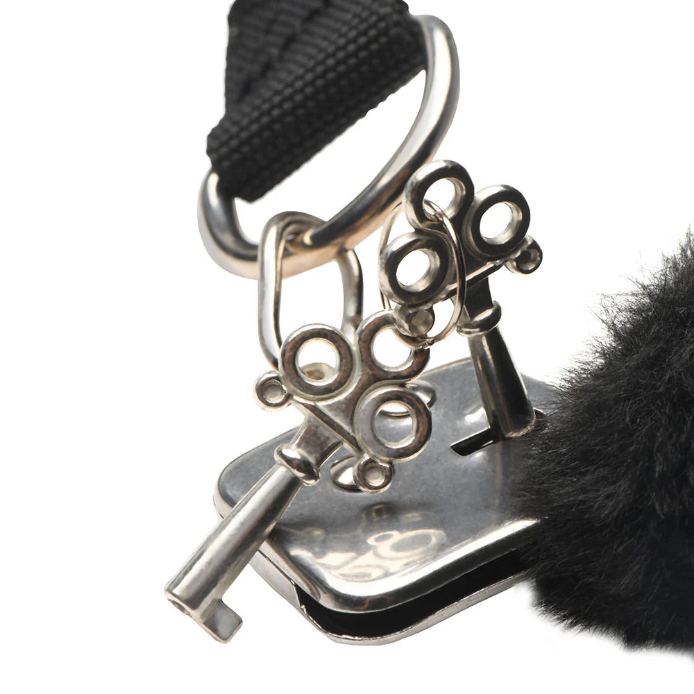 Master Series Furry Adjustable Quick Release Handcuffs with Handle