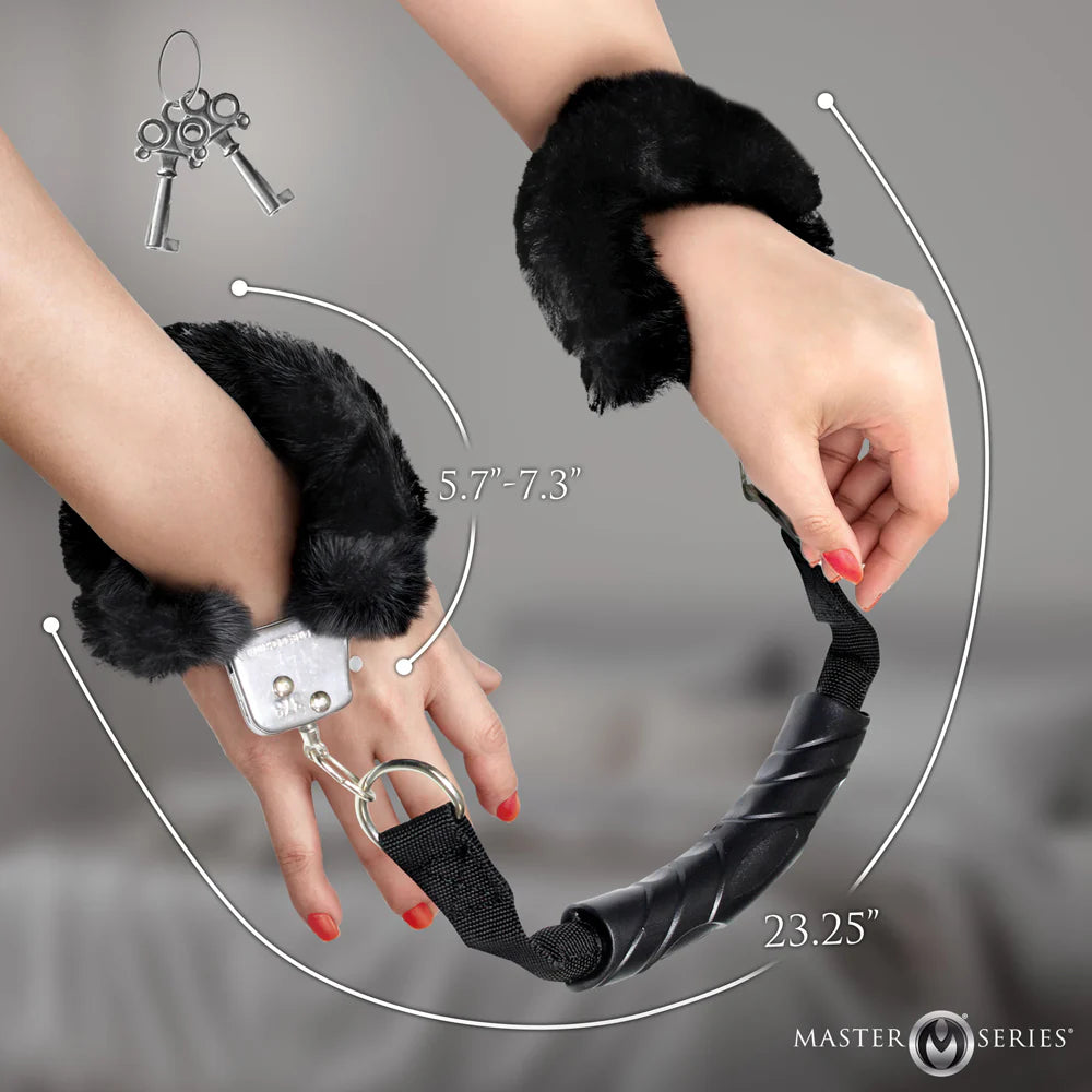 Master Series Furry Adjustable Quick Release Handcuffs with Handle