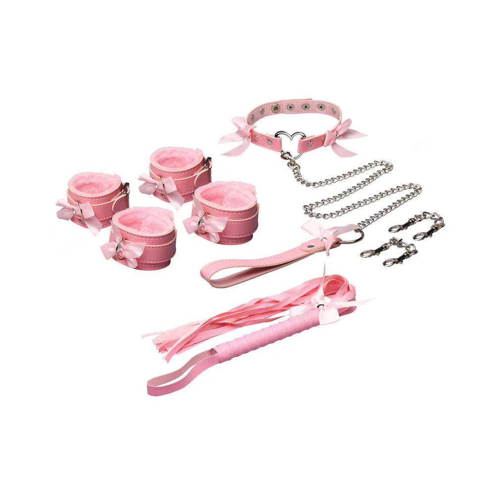 Master Series Kawaii Bondage Set With Cuffs Collar Leash And Flogger
