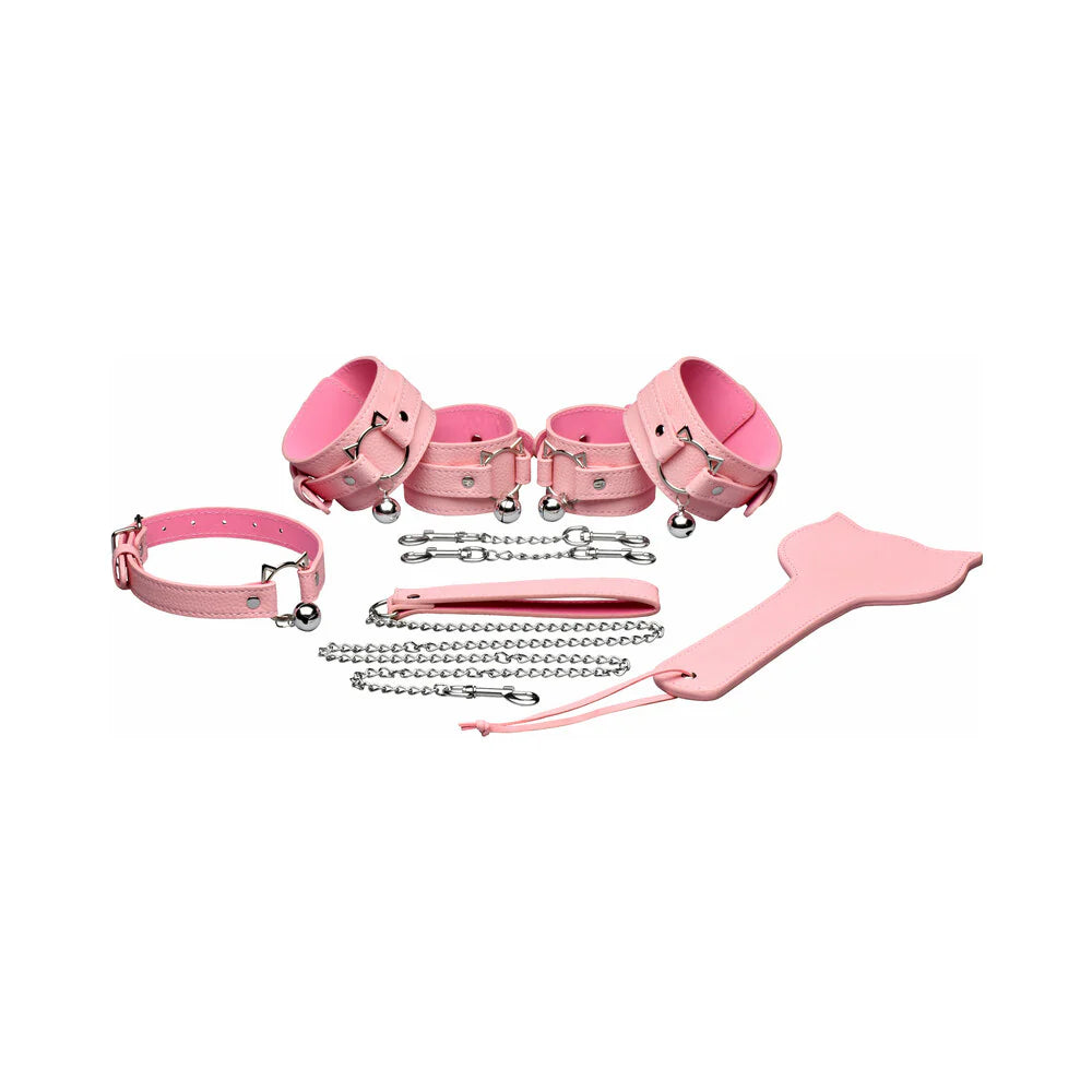 Master Series Kitty Themed Bondage Set With Cuffs Collar Leash And Paddle