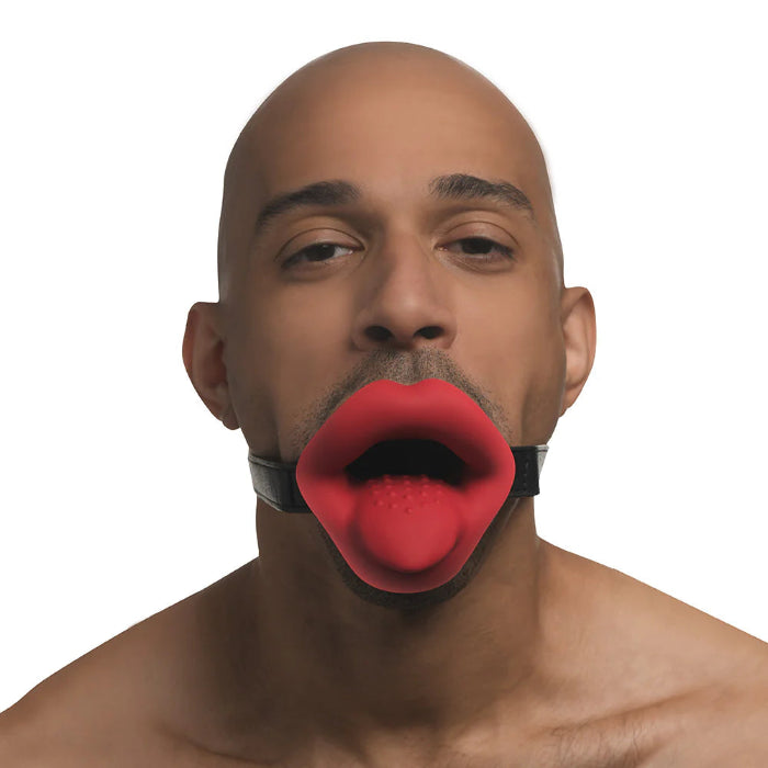 Master Series Vibrating Lips Mouth Gag Open Mouth Rechargeable Penetrable Gag