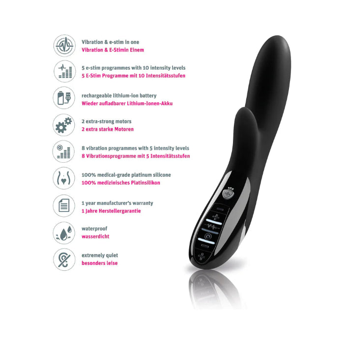 Mystim Daring Danny E-Stim Rechargeable Silicone Curved Dual Stimulating Rabbit Style Vibrator