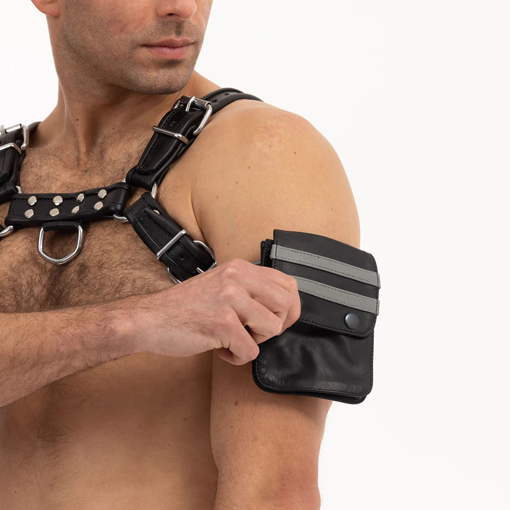 Prowler RED Leather Hands-Free Belt Or Bicep Striped Pouch