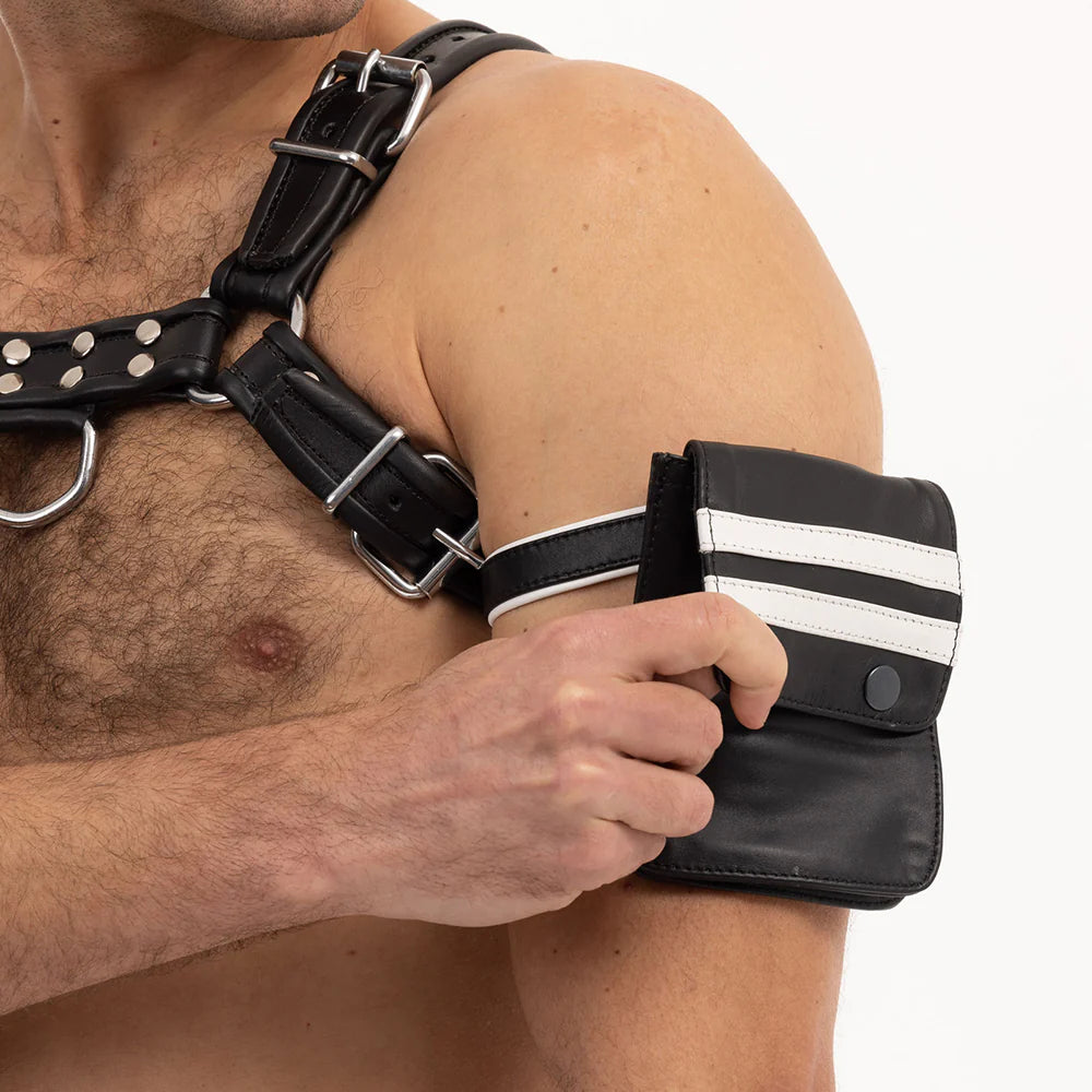 Prowler RED Leather Hands-Free Belt Or Bicep Striped Pouch