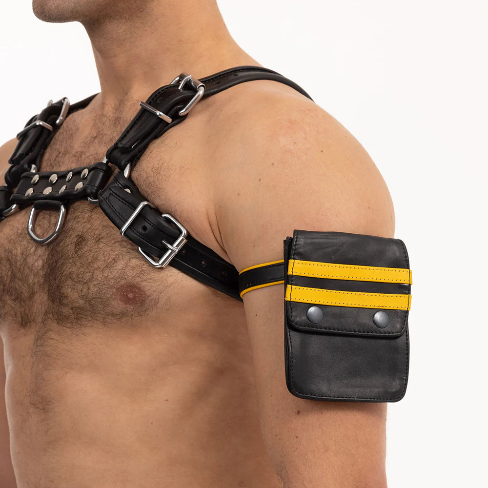 Prowler RED Leather Hands-Free Belt Or Bicep Striped Pouch