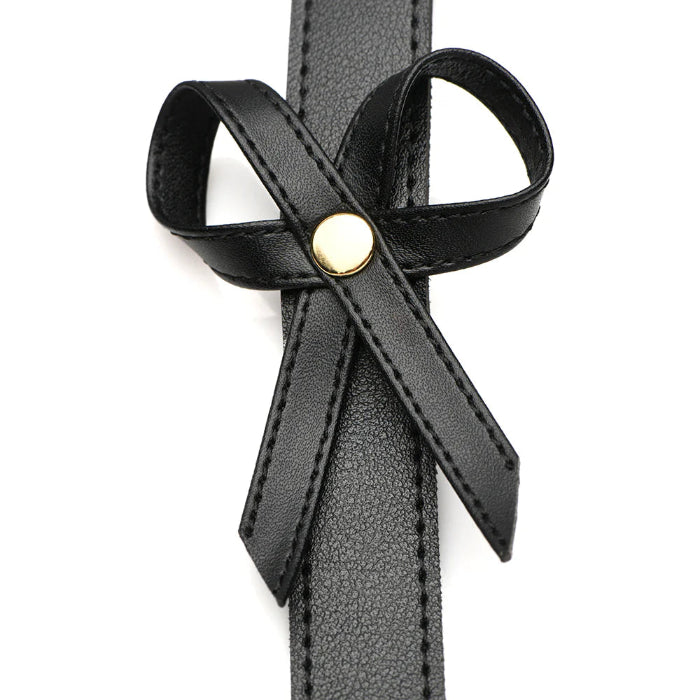 STRICT Bondage Adjustable Vegan Leather Body Harness And Wrist Cuffs with Bow Accent