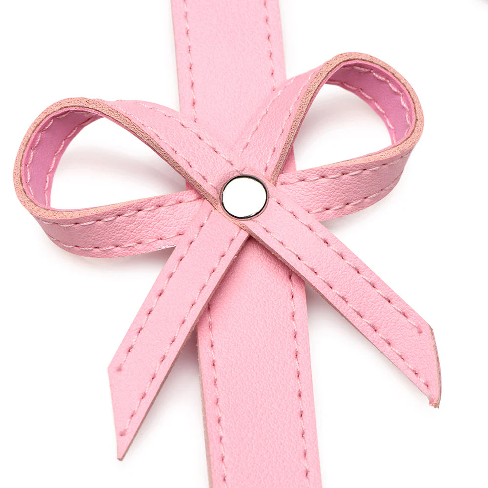 STRICT Bondage Adjustable Vegan Leather Body Harness And Wrist Cuffs with Bow Accent
