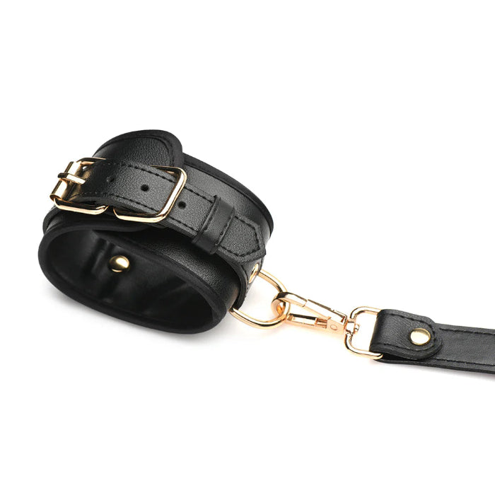 STRICT Bondage Adjustable Vegan Leather Body Harness And Wrist Cuffs with Bow Accent