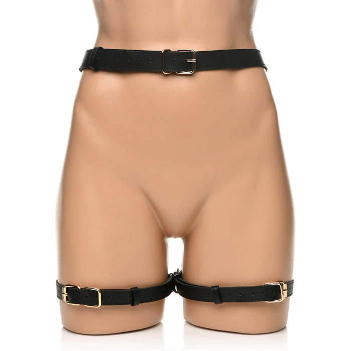 STRICT Bondage Adjustable Vegan Leather Body Harness And Wrist Cuffs with Bow Accent