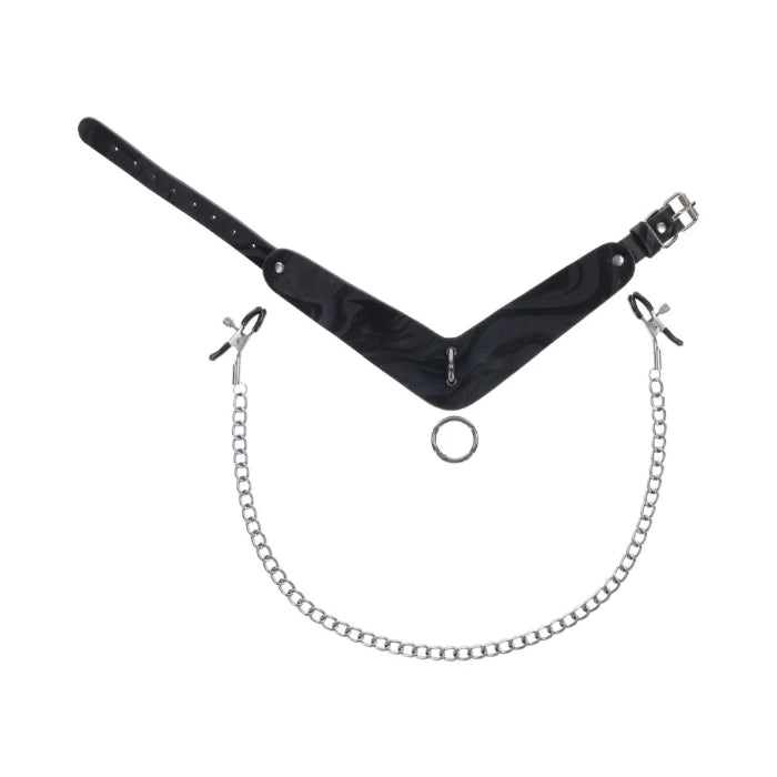 Sportsheets Velvet Noir Collar & Removable Adjustable Tension Broad Tip Nipple Clamps