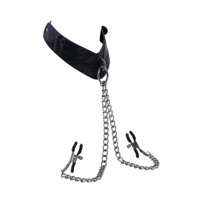 Sportsheets Velvet Noir Collar & Removable Adjustable Tension Broad Tip Nipple Clamps