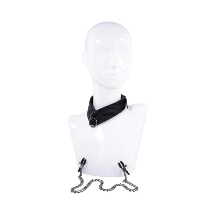 Sportsheets Velvet Noir Collar & Removable Adjustable Tension Broad Tip Nipple Clamps