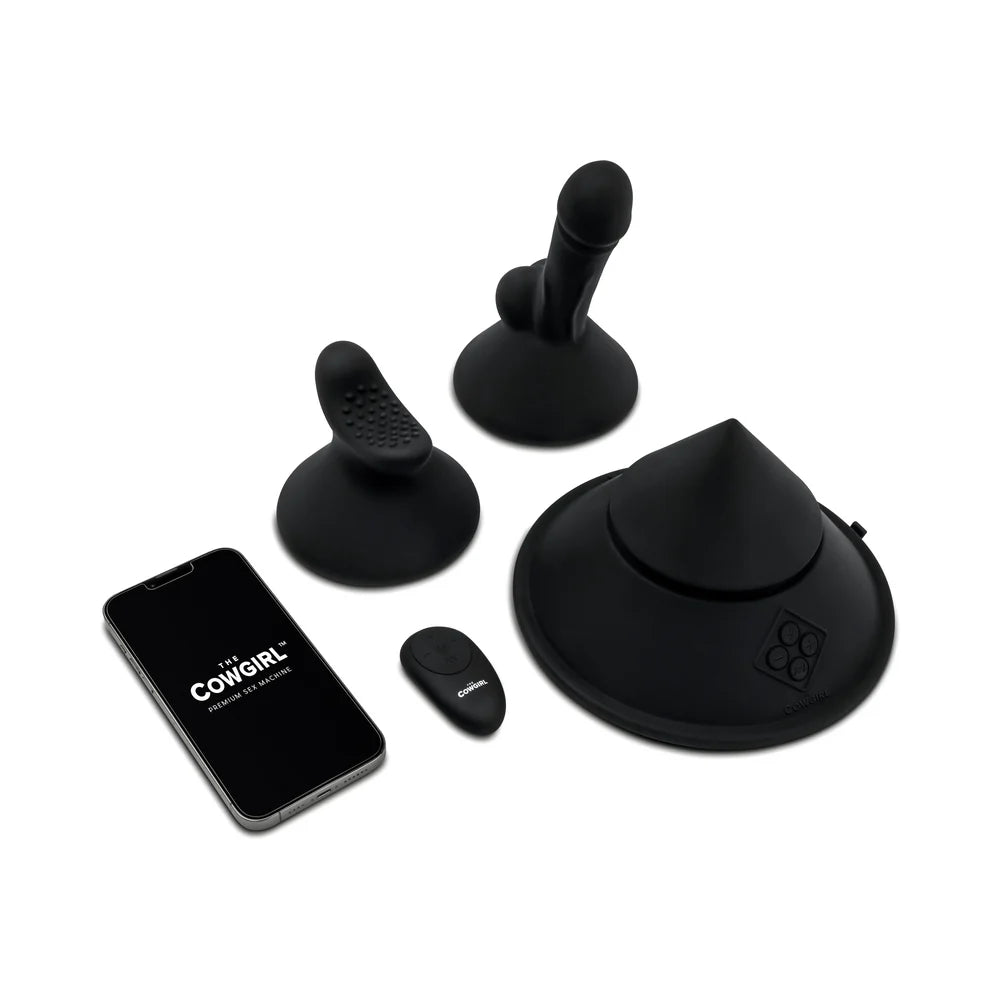 The Cowgirl Cone Hands-Free Remote Control Ride-On Vibrator with Two Attachments and Suction Cup