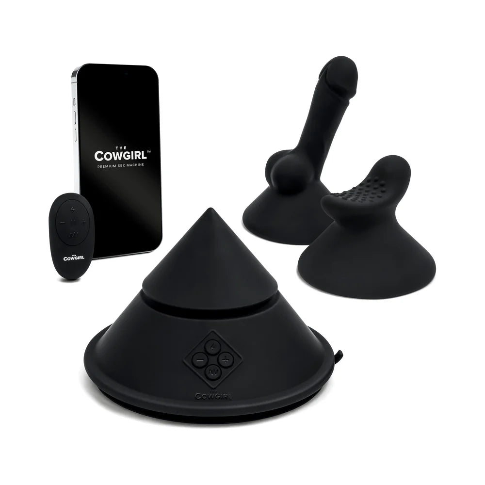 The Cowgirl Cone Hands-Free Remote Control Ride-On Vibrator with Two Attachments and Suction Cup