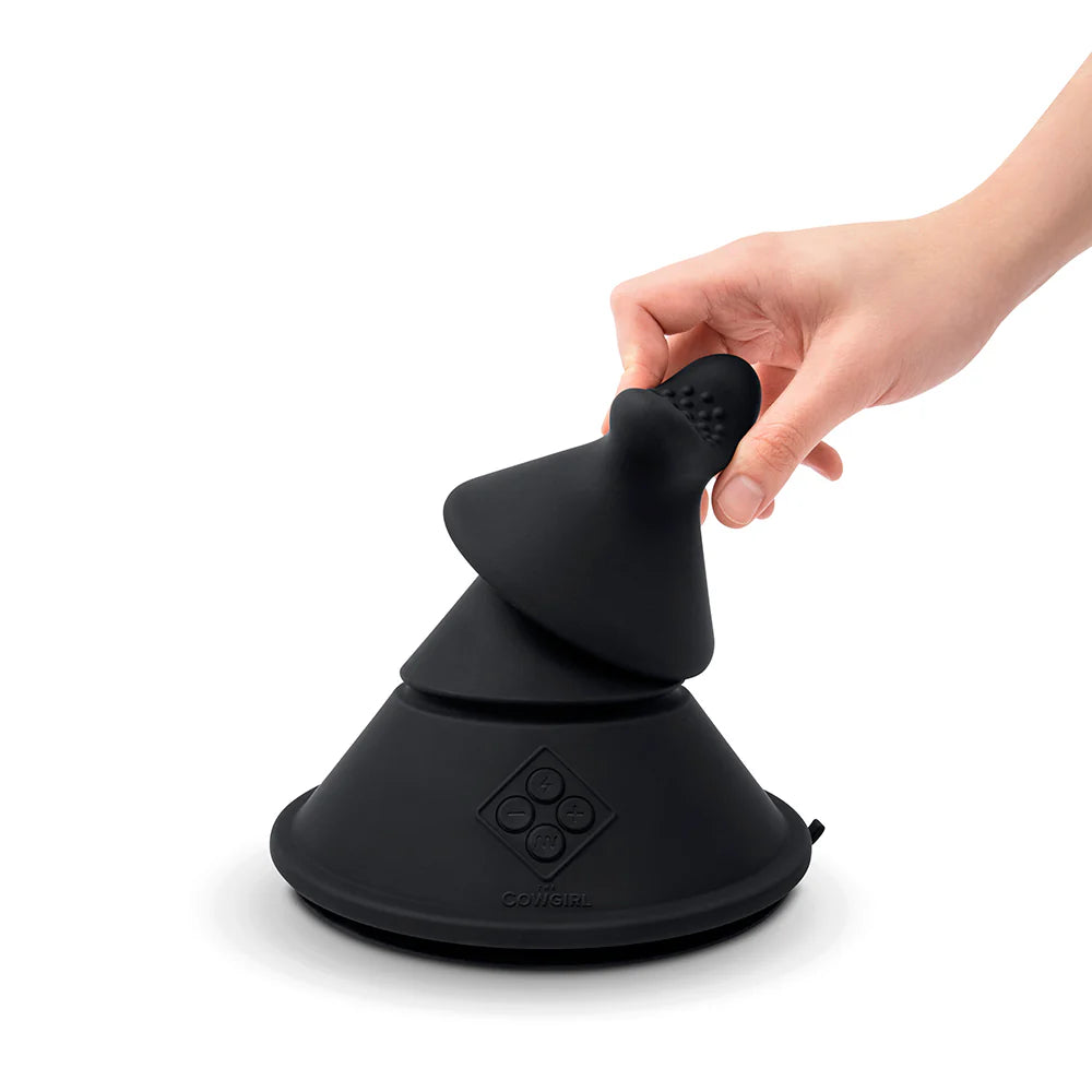 The Cowgirl Cone Hands-Free Remote Control Ride-On Vibrator with Two Attachments and Suction Cup