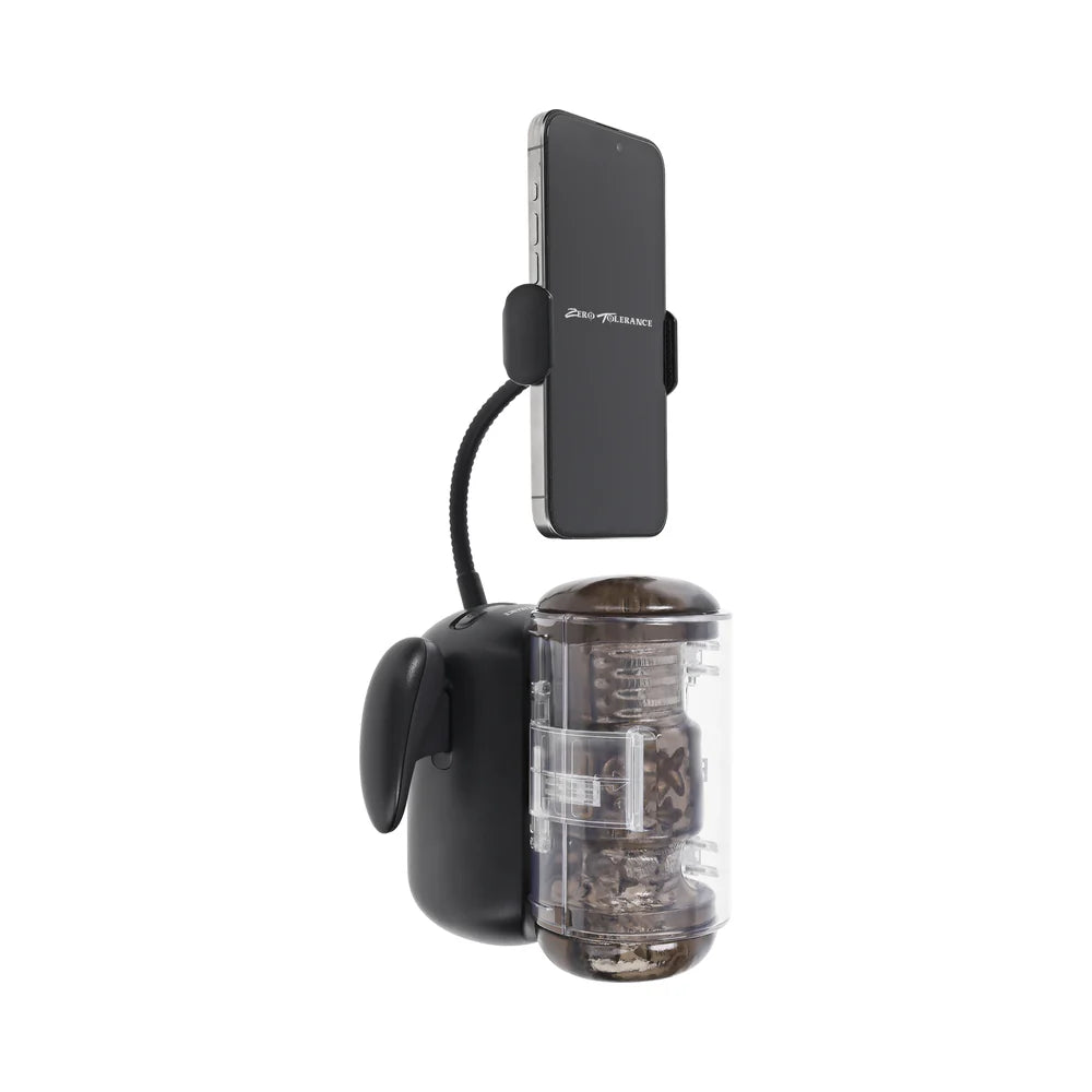 Zero Tolerance Hold Me Tight Stroker Warming Automatic Thrusting and Vibrating Stroker With Handles and Phone Mount