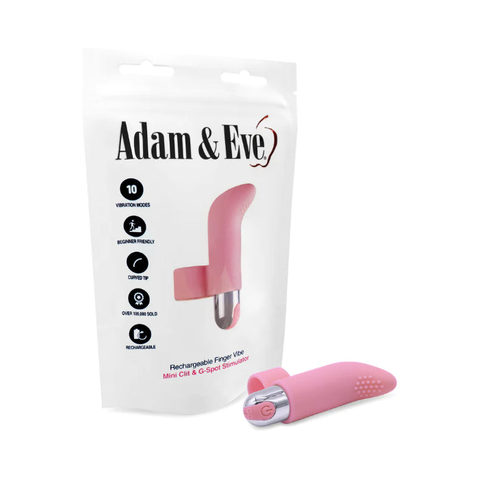 Adam & Eve Curved Tip Silicone Rechargeable Finger Vibe With Removable Bullet
