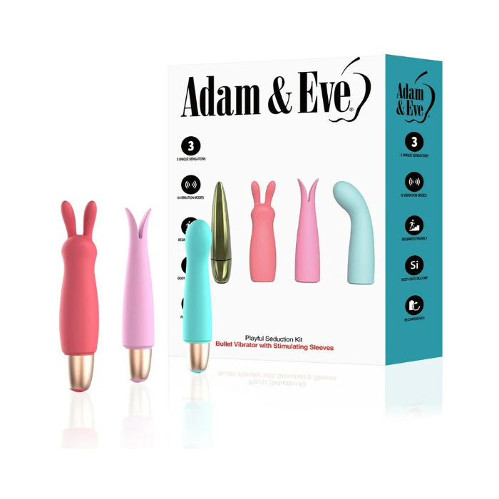 Adam & Eve Playful Seduction Kit Rechargeable Bullet With Interchangeable Sleeves