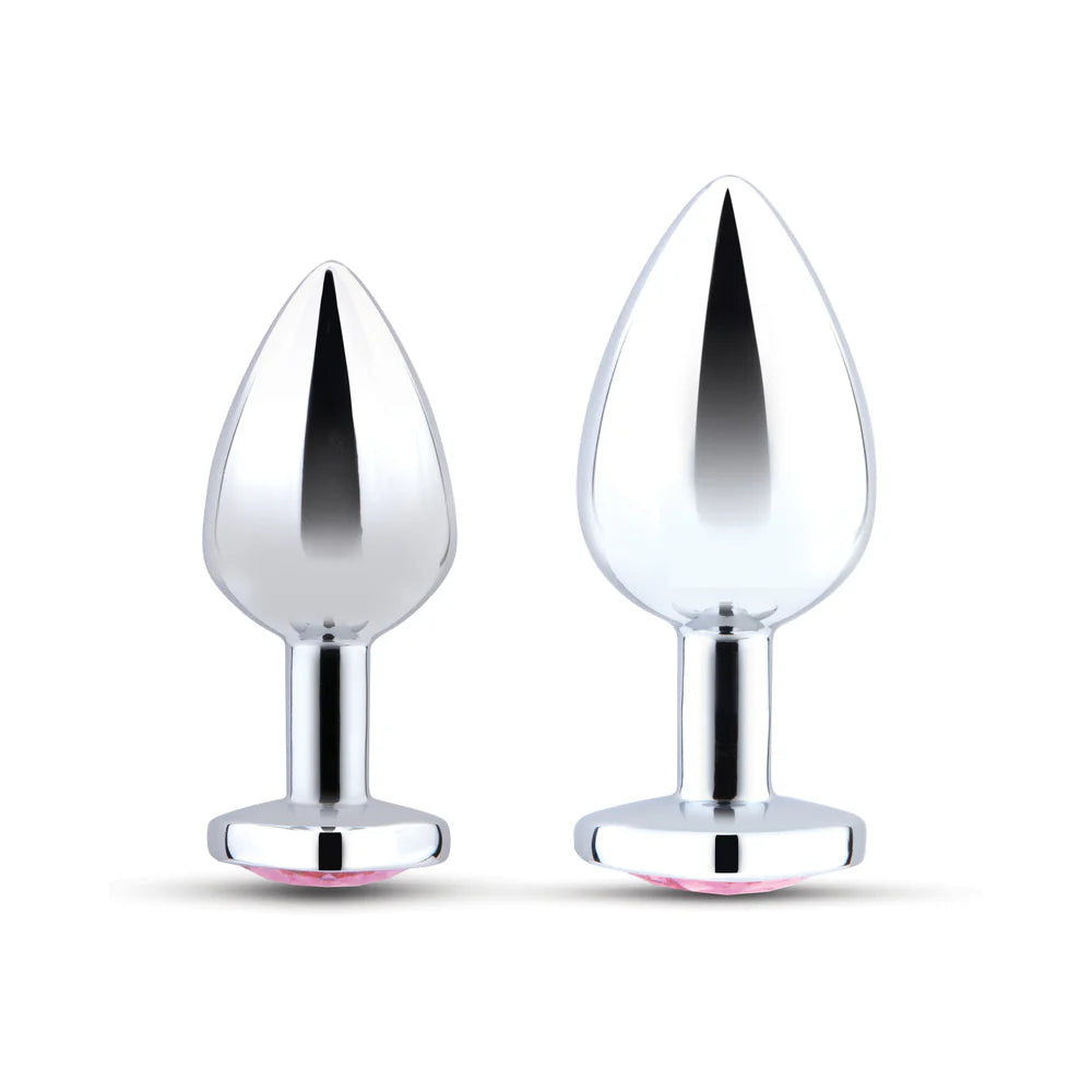 b-Vibe Jewel Metal Training Butt Plug Set with Heart-Shaped Pink Jewel Base